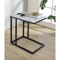 OSP Home Furnishings NRWWM-BLK Norwich C-Table with Black Base and White Marble Top Including Built in Power Port